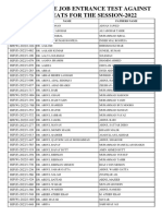 List of House Job Entrance Test Against Merit Seats For The Session-2022