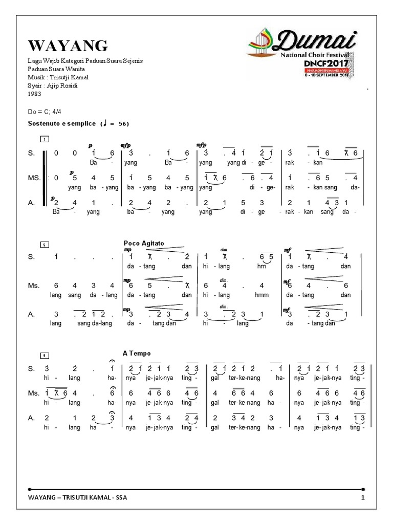 Wayang by Trisutji Kamal - SSA Score | PDF