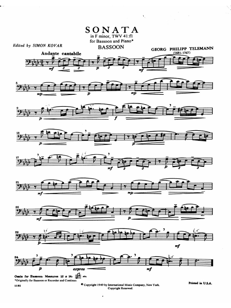 Telemann Bassoon Sonata PDF