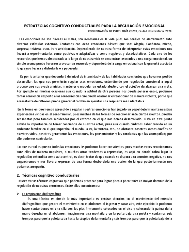 ESTRATEGIAS COGNITIVO CONDUCTUALES PARA LA REGULACIÓN EMOCIONAL | PDF ...