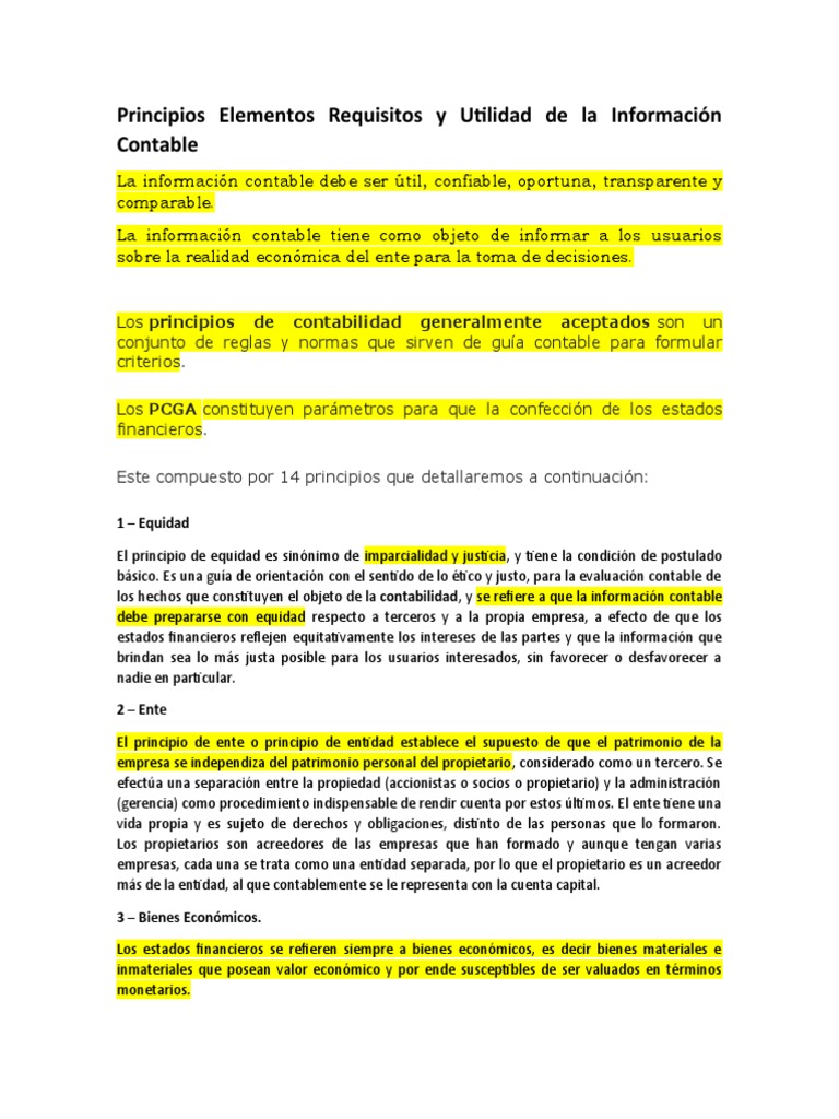 Principios Elementos Requisitos y Utilidad de La Información Contable ...