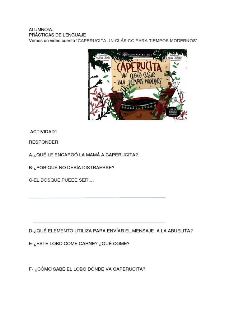 Actividades de Caperucita Roja para 1° grado | PDF