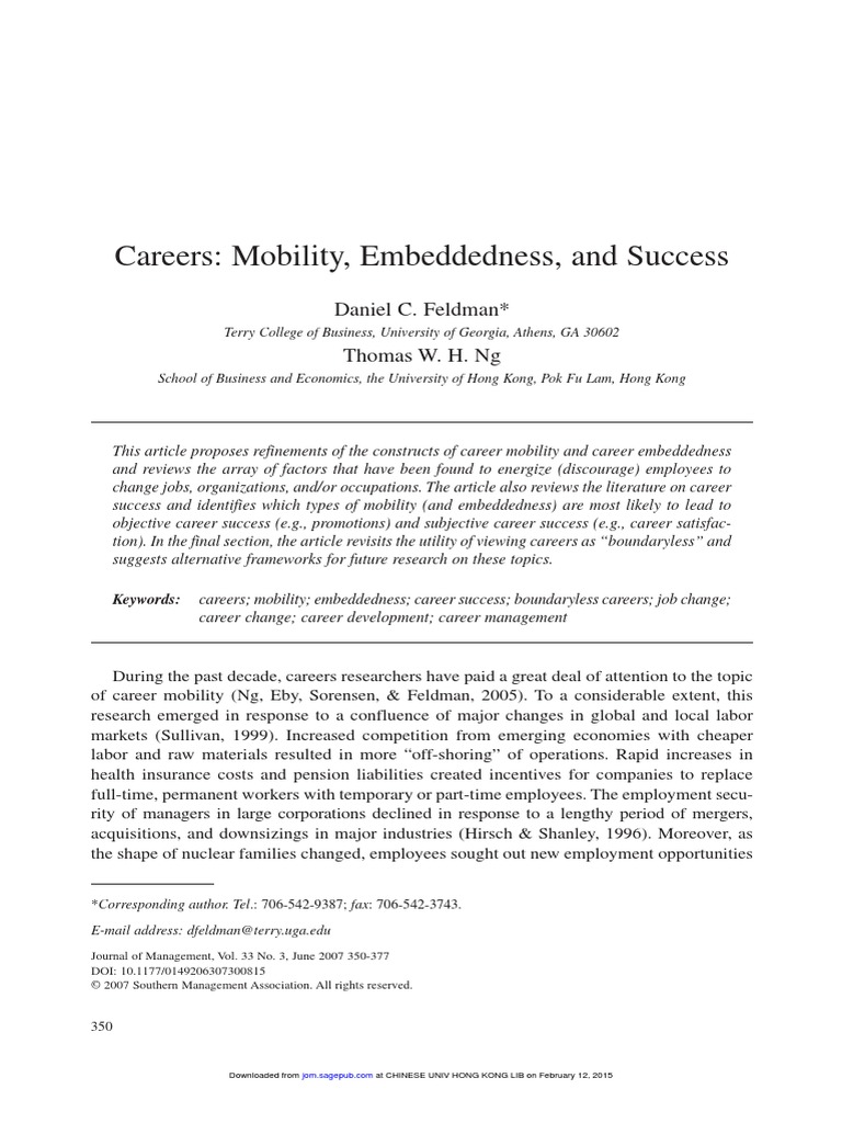 Careers Mobility Embeddedness And Success Daniel C Feldman Thomas 