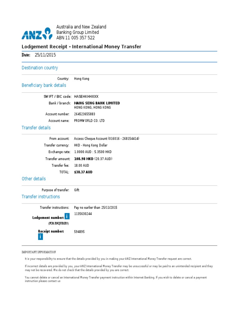 lodgement receipt PDF