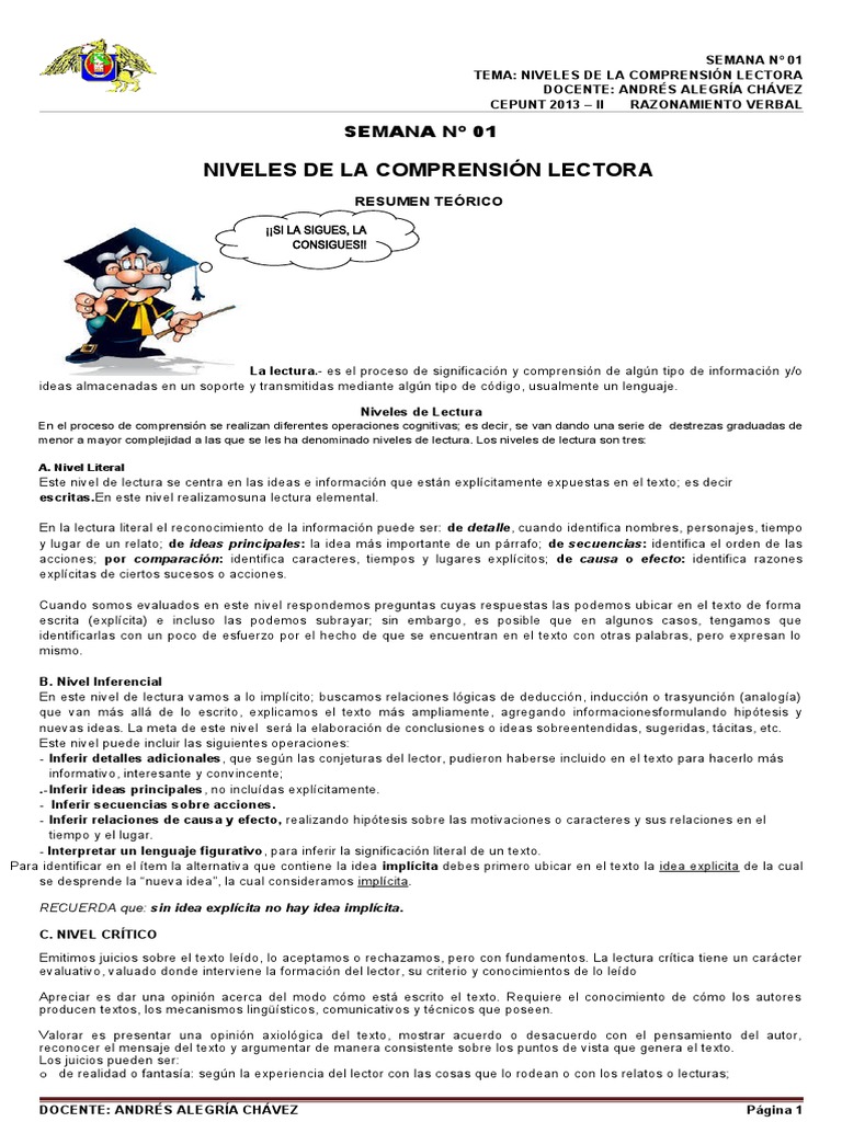 Niveles de Comprensión Lectora | PDF | Comprensión lectora | Inferencia