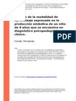 Conde, Fernanda (2014) - Analisis de La Modalidad de Aprendizaje Expresada en La Produccion Simbolica de Un Nino de 6 Anos Que Se Encuentr (..)