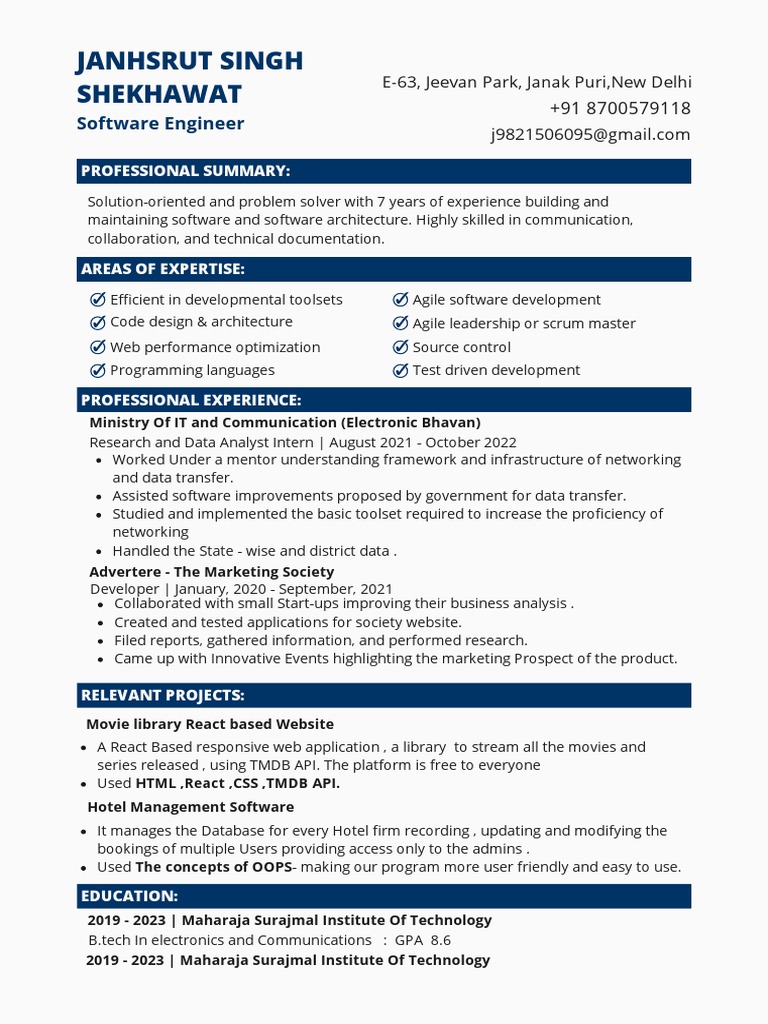 Blue Neutral Minimalist Corporate Professional Web Developer Resume | PDF