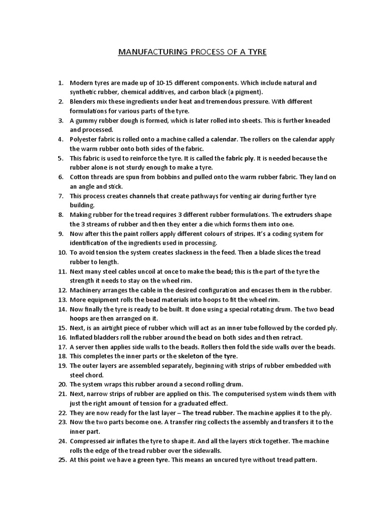 Manufacturing Process of A Tyre | PDF | Tire | Building Materials