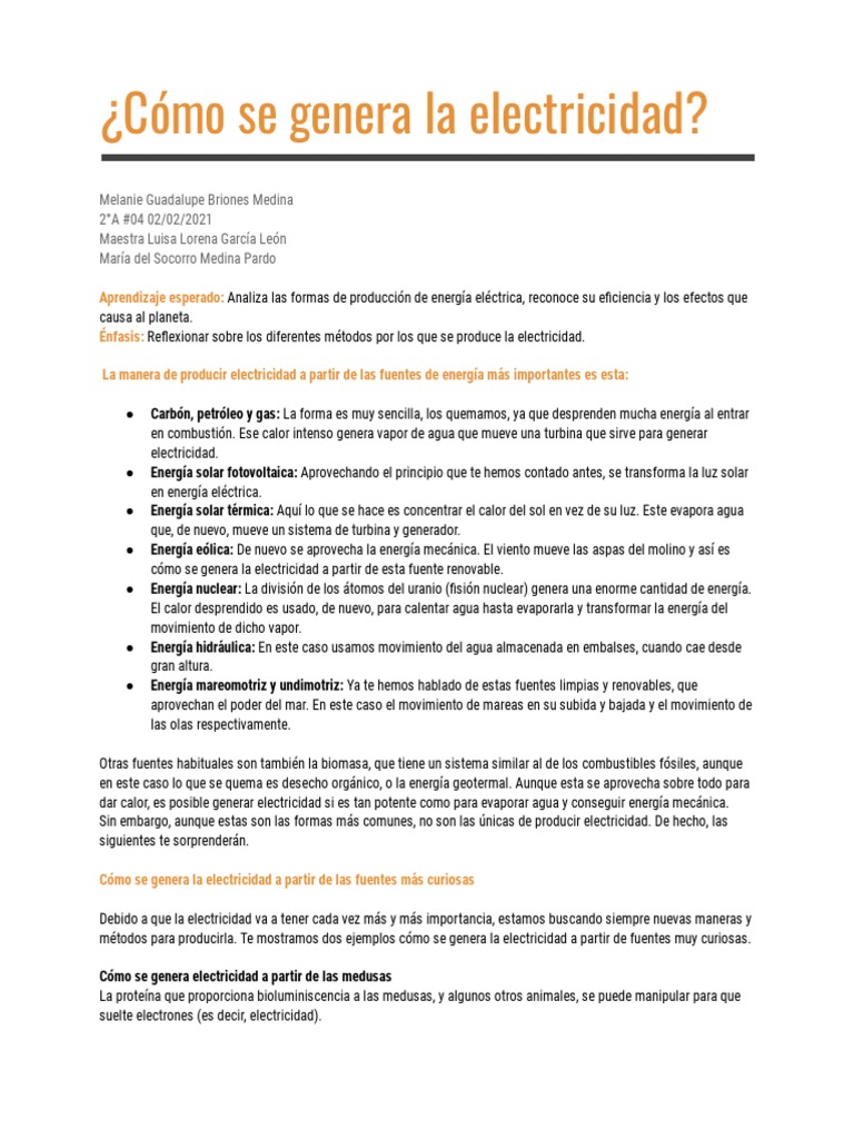 Cómo Se Genera Electricidad | PDF | Energía renovable | Energía solar