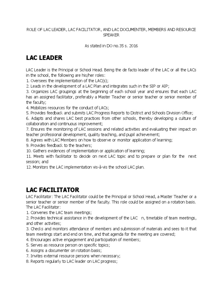 Roles of leader facilitator and documenter pdf teachers learning