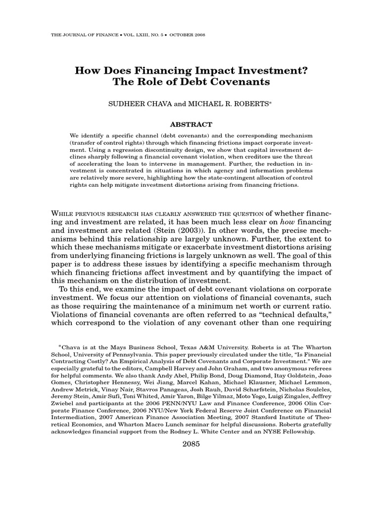 How Does Financing Impact Investment The Role of Debt Covenants ...
