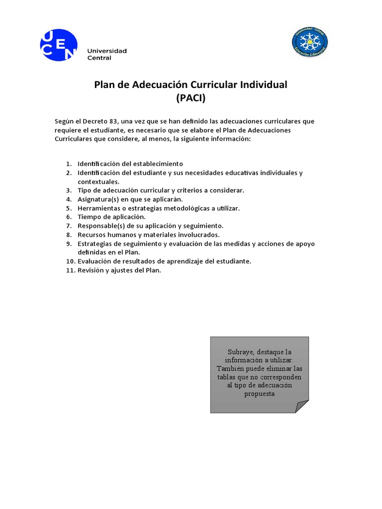 Formato PACI N1 | PDF | Evaluación | Aprendizaje