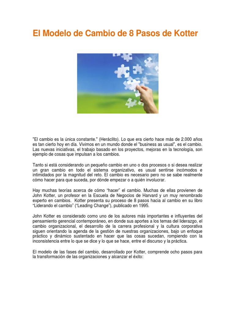 Modelo Del Cambio 8 Pasos de Kotter | PDF | Liderazgo | Science