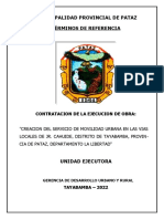 Municipalidad Provincial de Pataz Términos de Referencia: Contratacion de La Ejecucion de Obra
