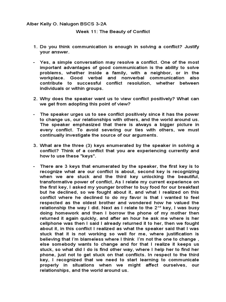 Nalugon BSCS - 3A - The Beauty of Conflict | PDF | Communication ...