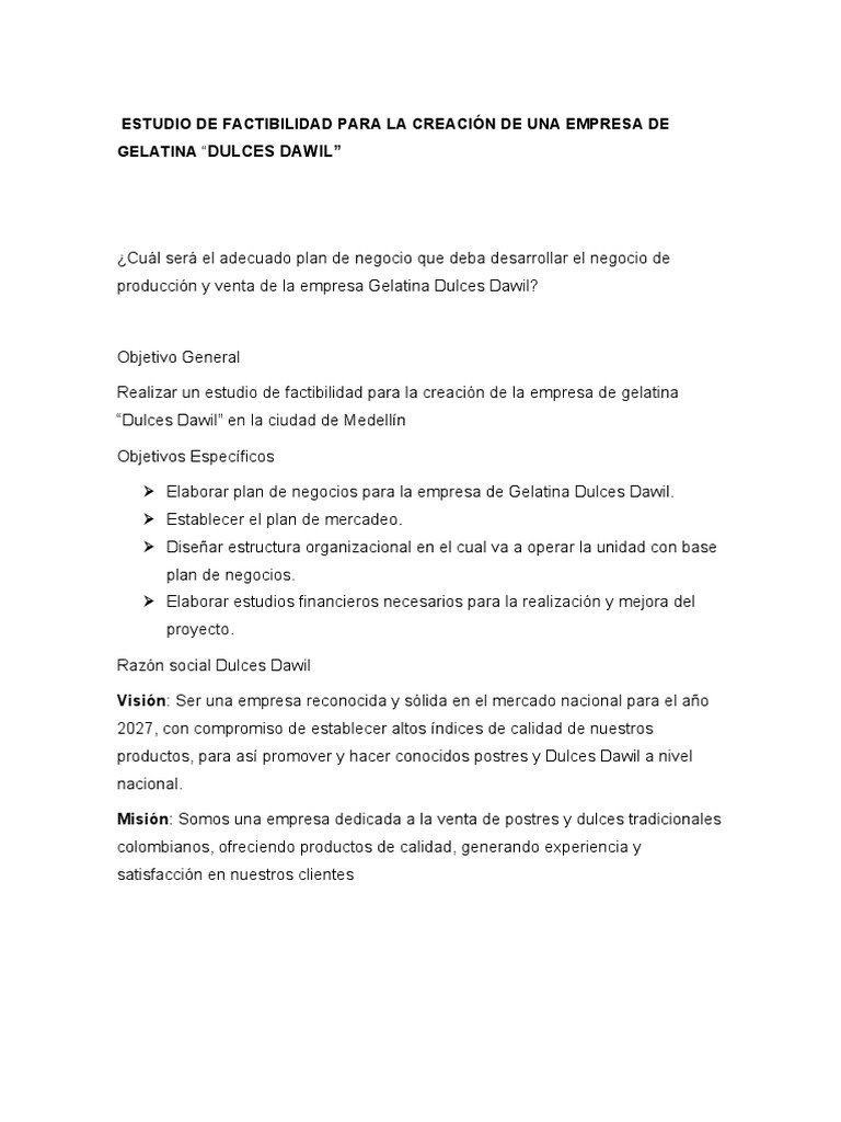 Estudio de Factibilidad: Gelatina Dawil | PDF | Business | Procesos de ...