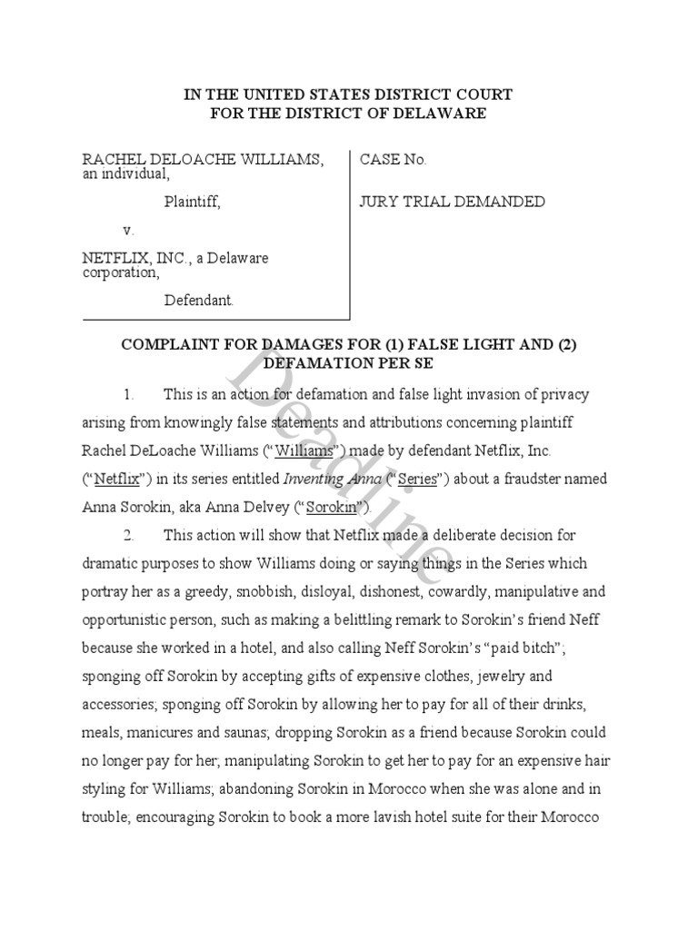 Rachel Williams Complaint | PDF | Defamation | Justice