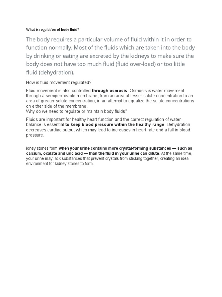 What Is Regulation Of Body Fluid PDF