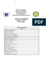 List of Students: Grade 8 - Earth