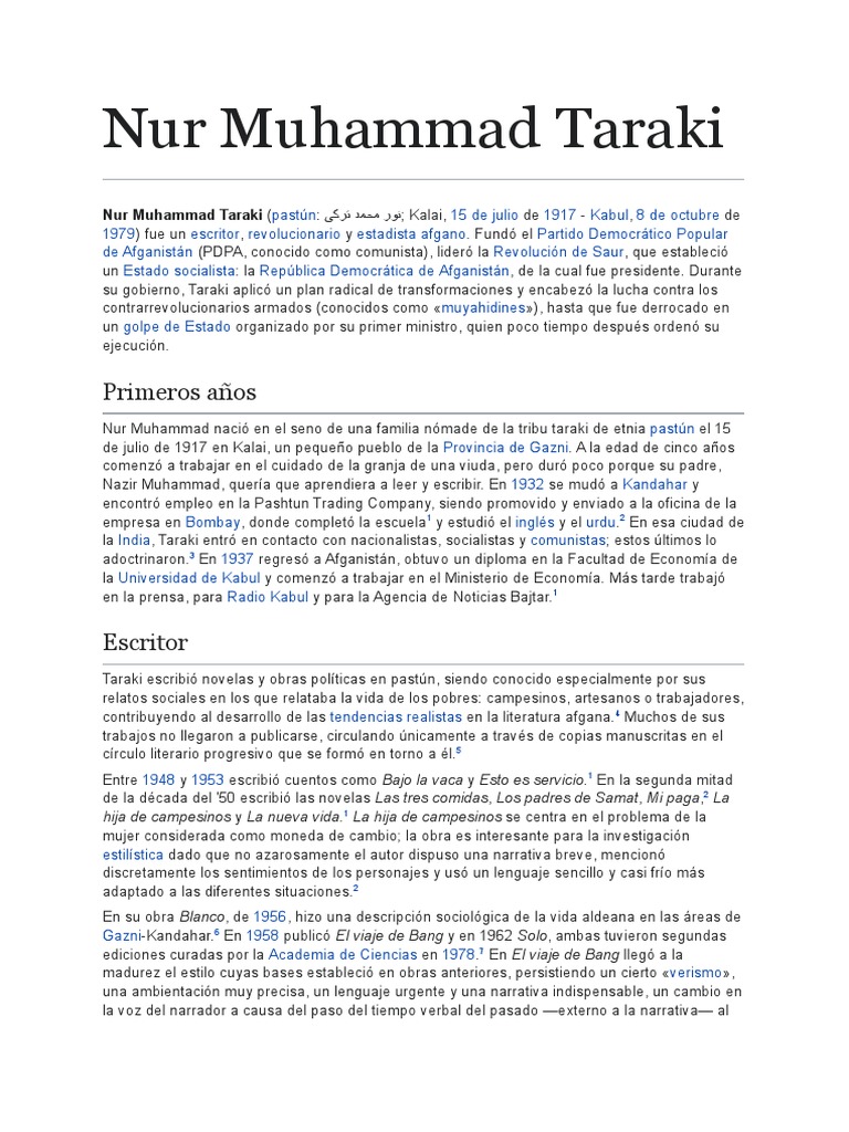 Nur Muhammad Taraki PDF Partido Democrático Popular de Afganistán