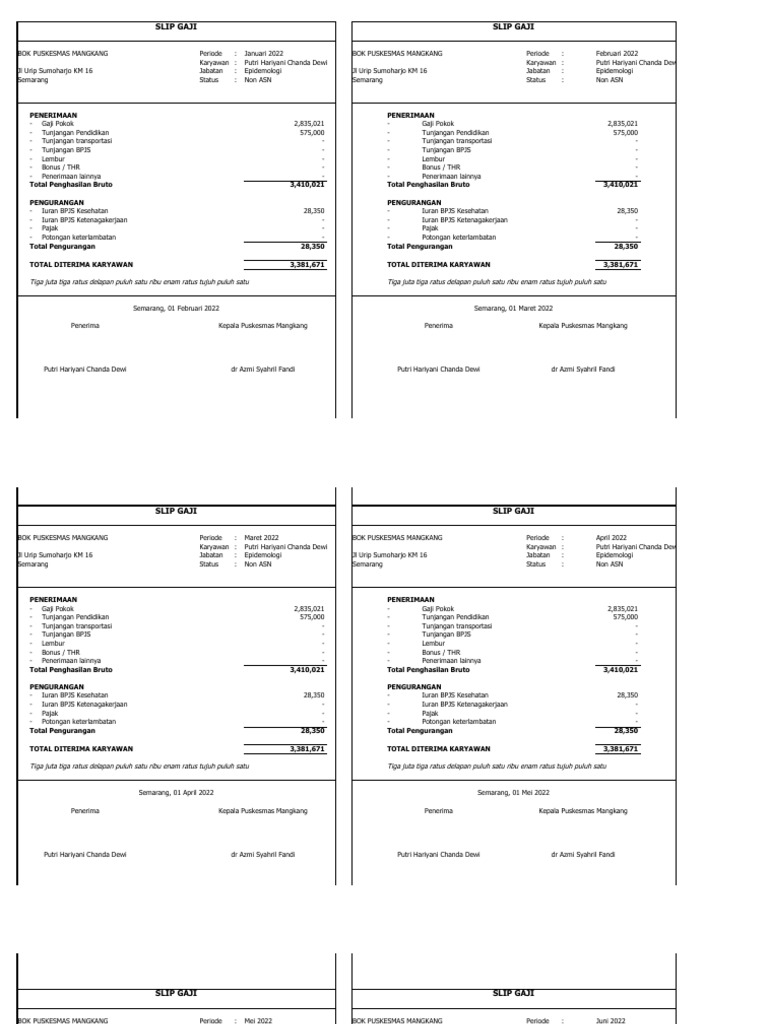 Slip Gaji Non Asn JanuariJuli 2022 PDF