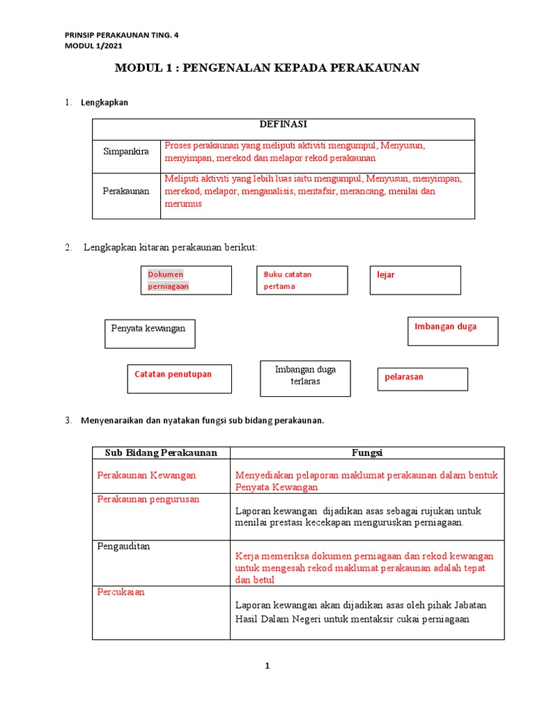 1 Modul 1 Pengenalan Kepada Perakaunan - Jawapan | PDF