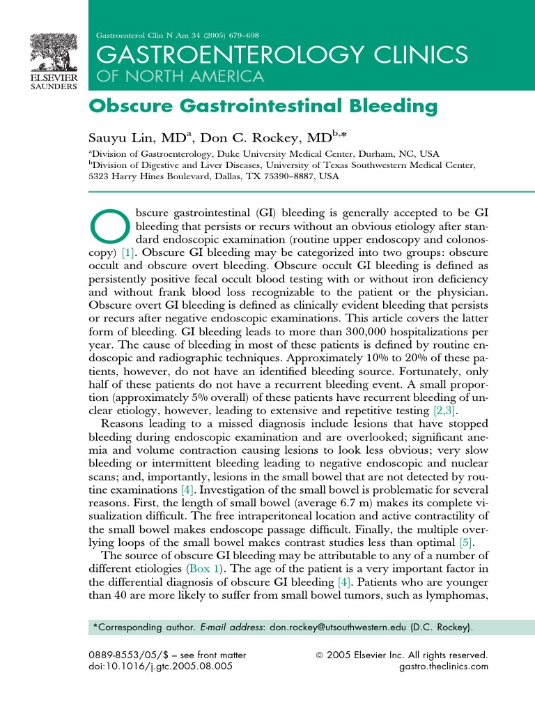 Obscure Gastrointestinal Bleeding Overview | PDF | Angiography | Ct Scan