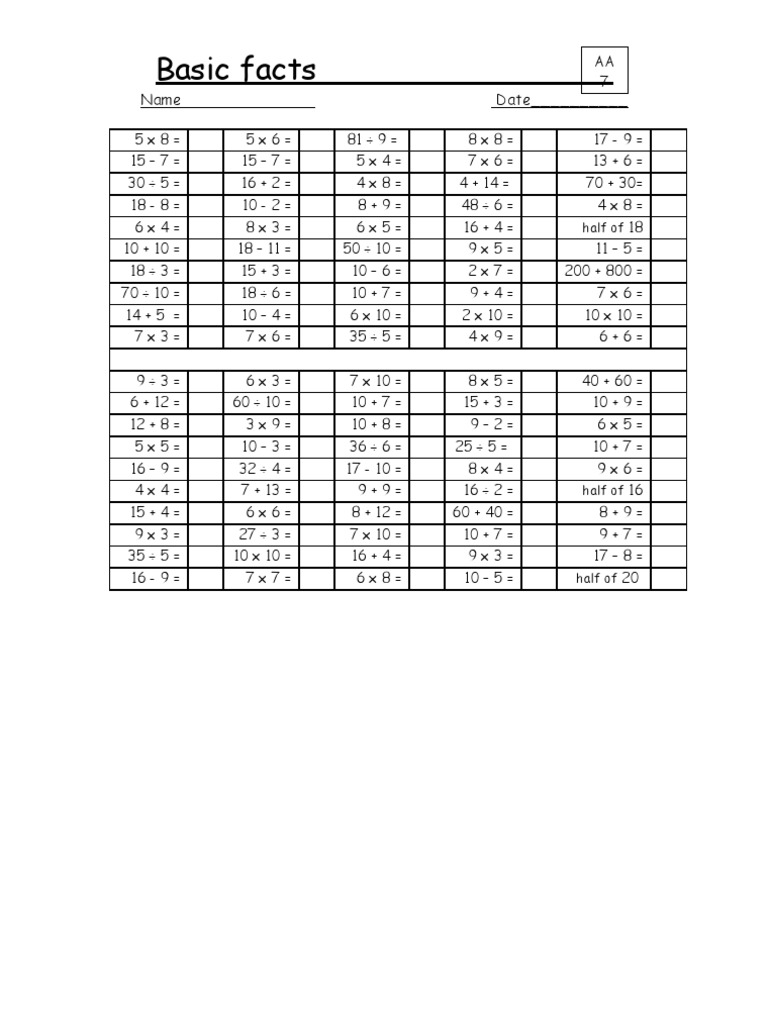 Basic Math Practice Worksheet | PDF