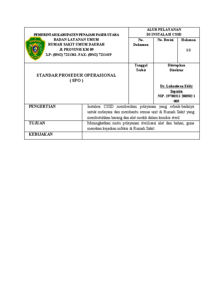 Spo Alur Pelayanan Di Instalasi CSSD | PDF