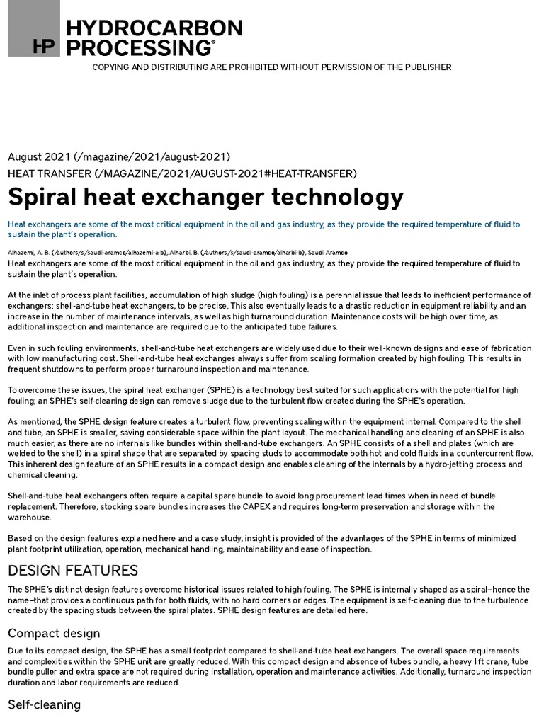 Advantages of Spiral Heat Exchangers | PDF | Heat Exchanger | Sodium ...