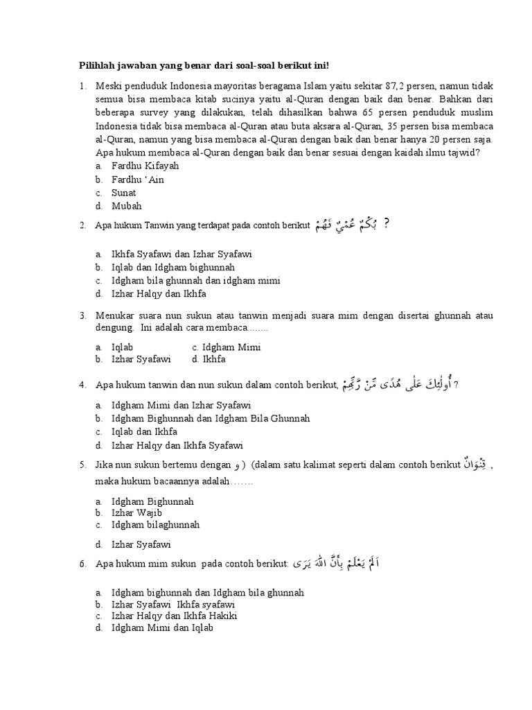 Soal Tajwid Atau Tahsin | PDF | Kajian Bahasa Asing