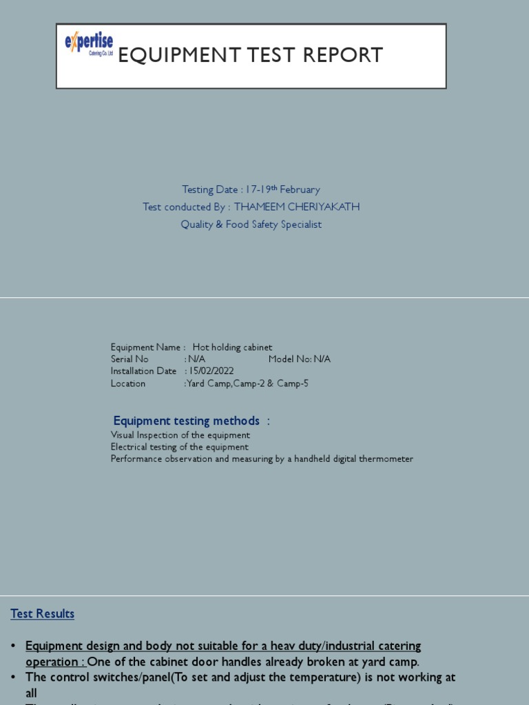 Catering Equipment Test ReportHot Holding PDF
