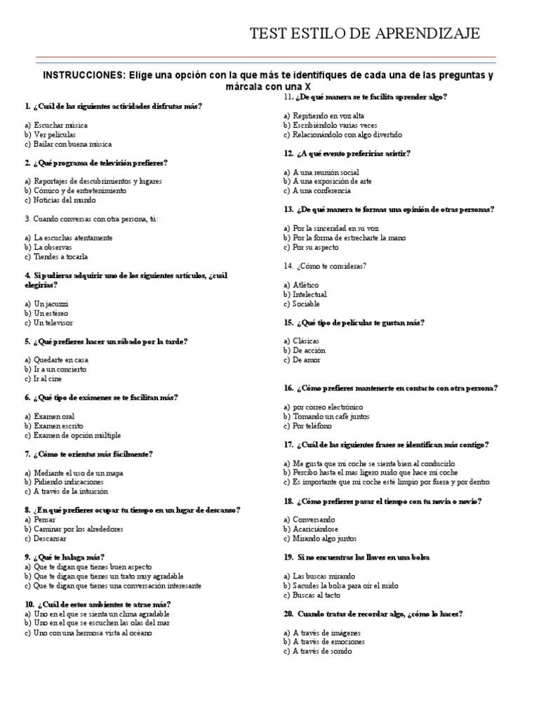 Test Estilo de Aprendizaje | PDF | Prueba (evaluación)
