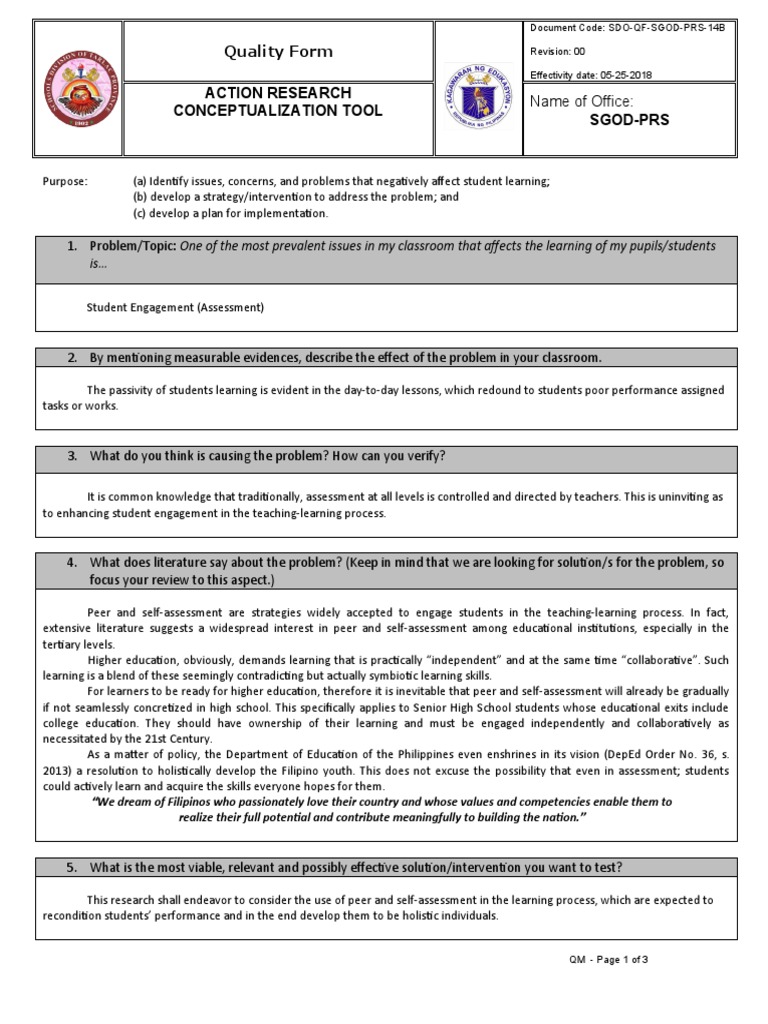 PRS QF 14B Action Research Conceptualization Tool | PDF | Learning ...