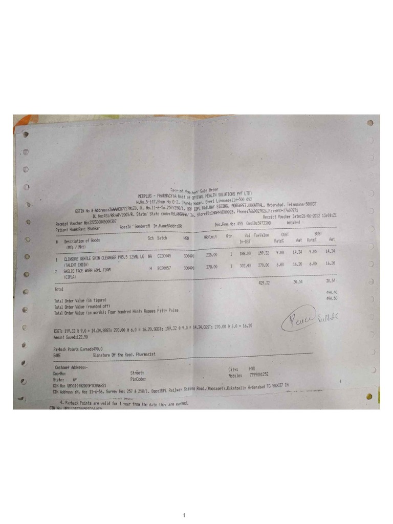 MedPlus Bill PDF