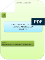 Araling Panlipunan Unang Markahan Week 1-4: Name: Teacher: Ms. Lorrenhet B. Manuel