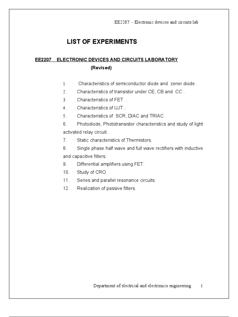 Electronic Devices Lab Experiments Guide | PDF | Bipolar Junction ...