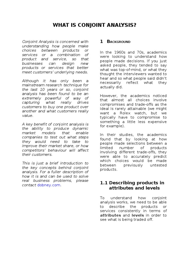Understanding Conjoint Analysis Basics | PDF | Utility | Prices