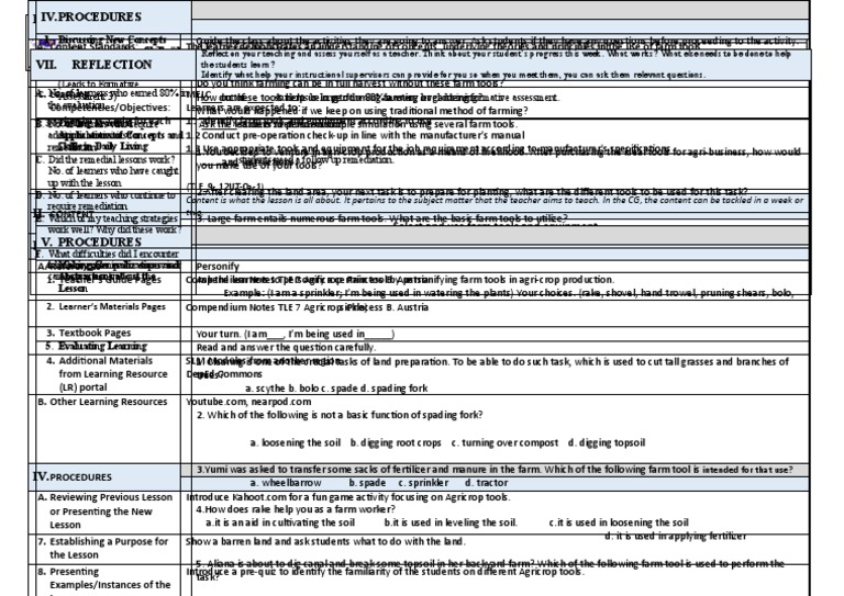 7th Grade TLE Agricrop Lesson Plan | PDF | Teaching Method | Learning