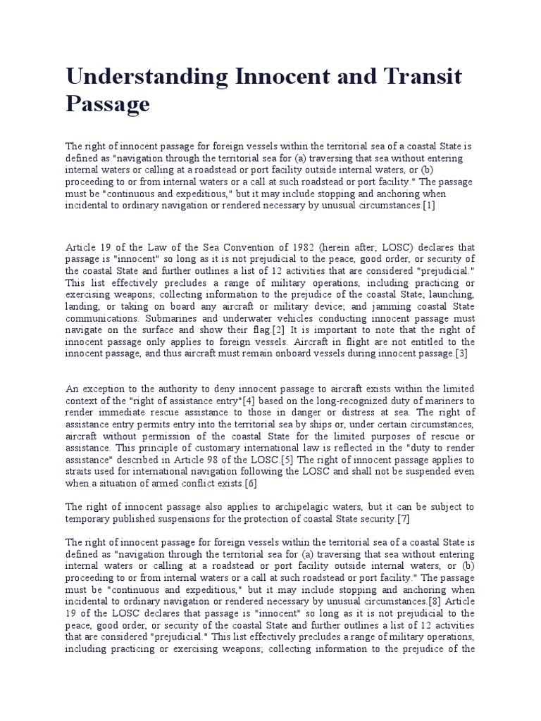 Understanding Innocent and Transit Passage PDF Territorial Waters