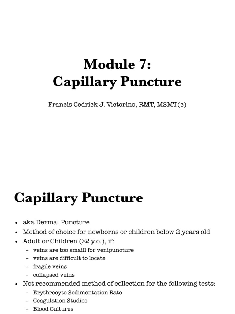 Capillary Puncture Guide for RMTs | PDF | Science & Mathematics