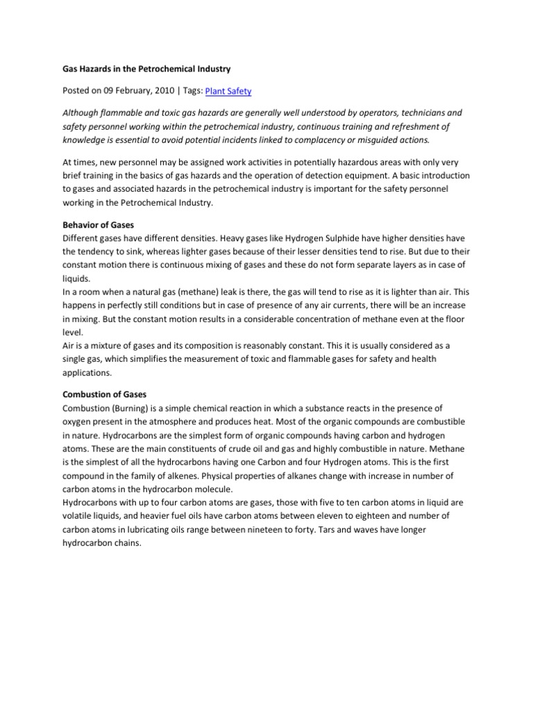 Gas Hazards in The Petrochemical Industry | PDF | Hydrocarbons | Combustion