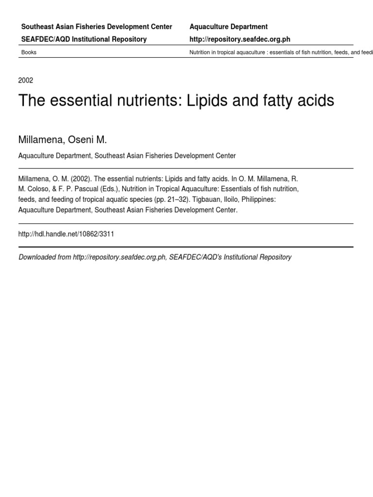 Lipids and Fatty Acids in Fish Nutrition | PDF | Lipid | Fatty Acid
