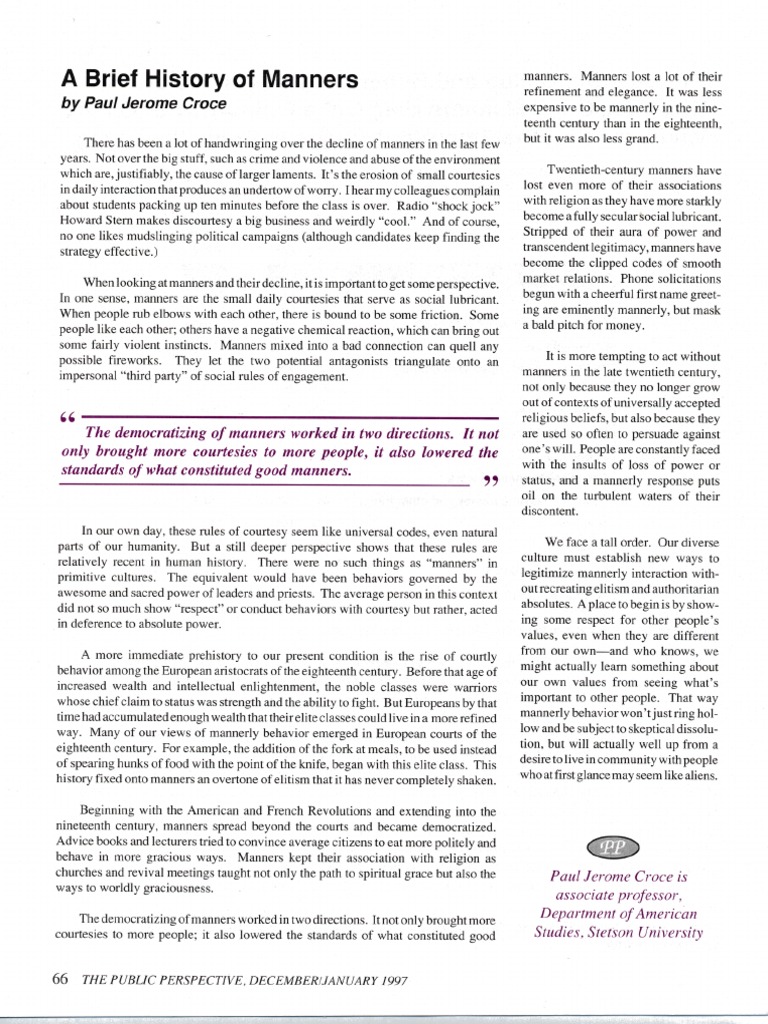 History of Manners PDF