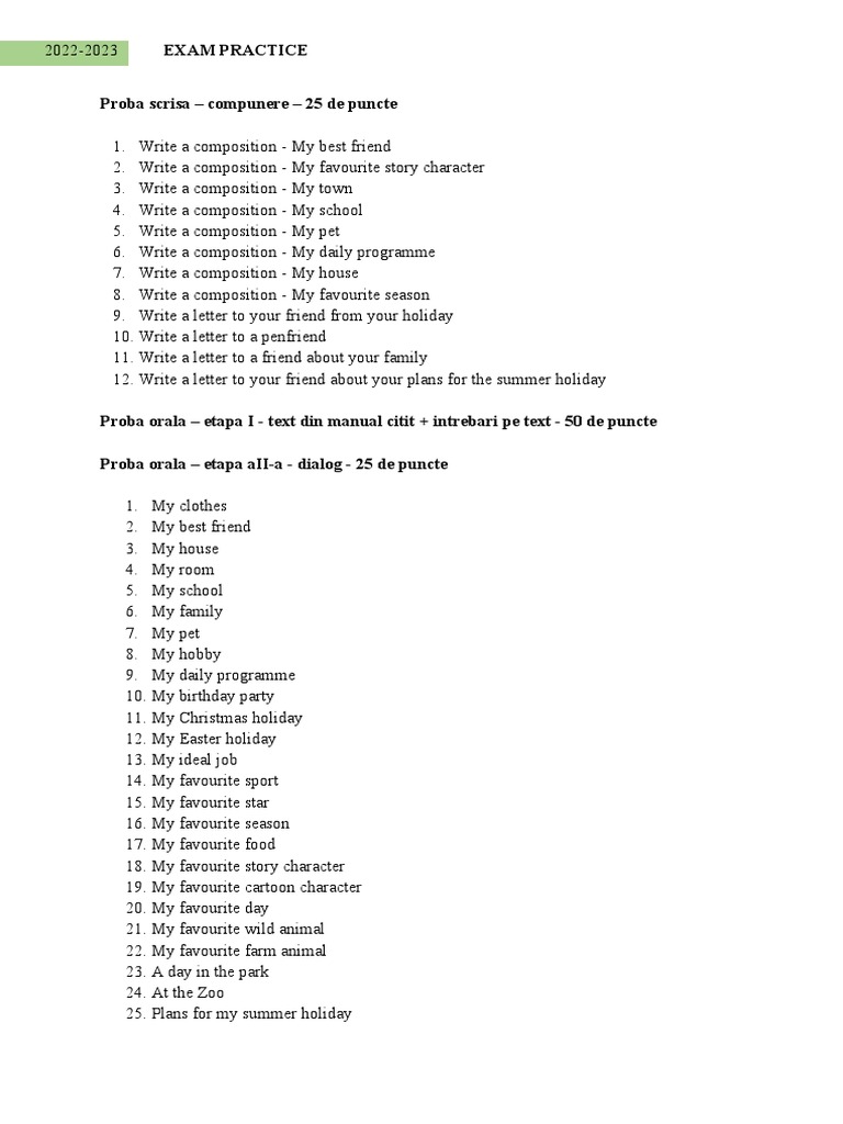 Proba Scrisa+Proba Orala | PDF | Language Arts & Discipline