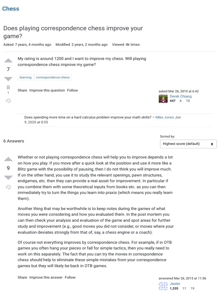 Does Playing Correspondence Chess Improve Your Game | PDF | Chess ...