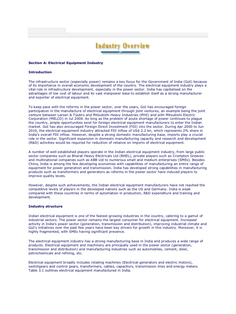 Electric Equipment Industry Overview PDF Economic Development
