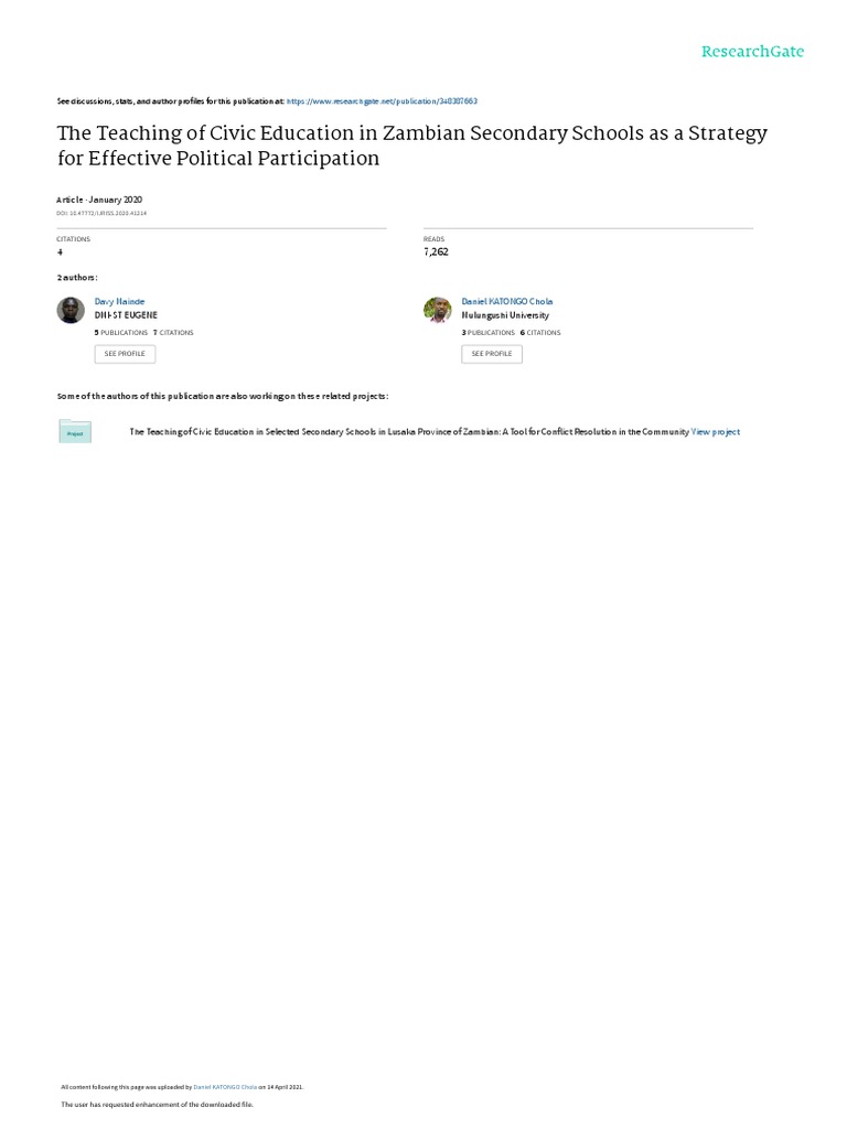 the-teaching-of-civic-education-in-zambian-seconda-pdf-citizenship