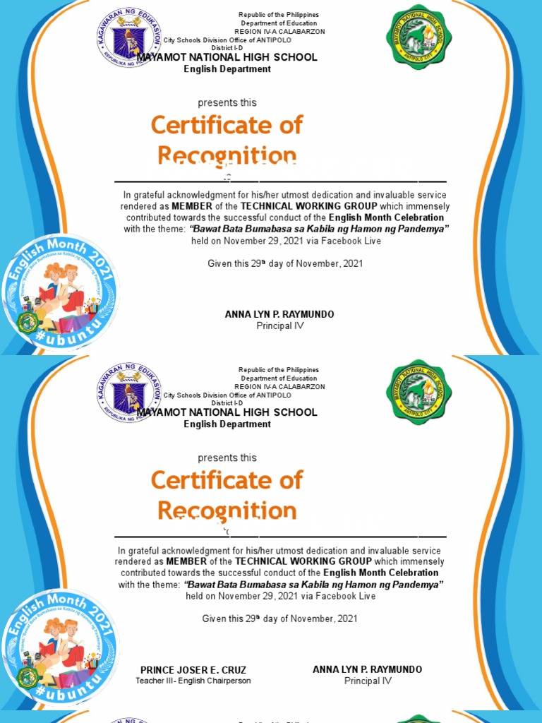 Certificate Of Recognition As A Filipino Citizen