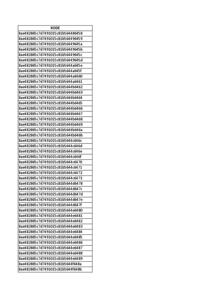 Hexadecimal Code List Document | PDF